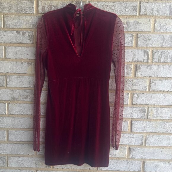 Free People Intimately Long Sleeve Semi-Sheer Velvet/Mesh Burnout Mini Dress S - Picture 2 of 8